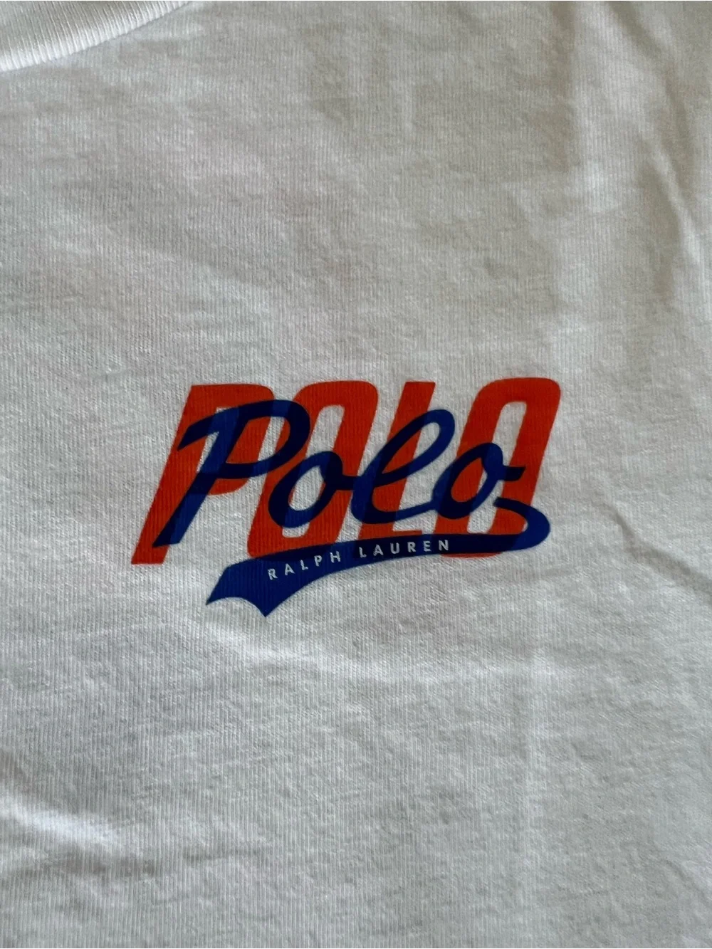 Ralph Lauren White Long-Sleeve Tee with Red and Blue Logo on front and back